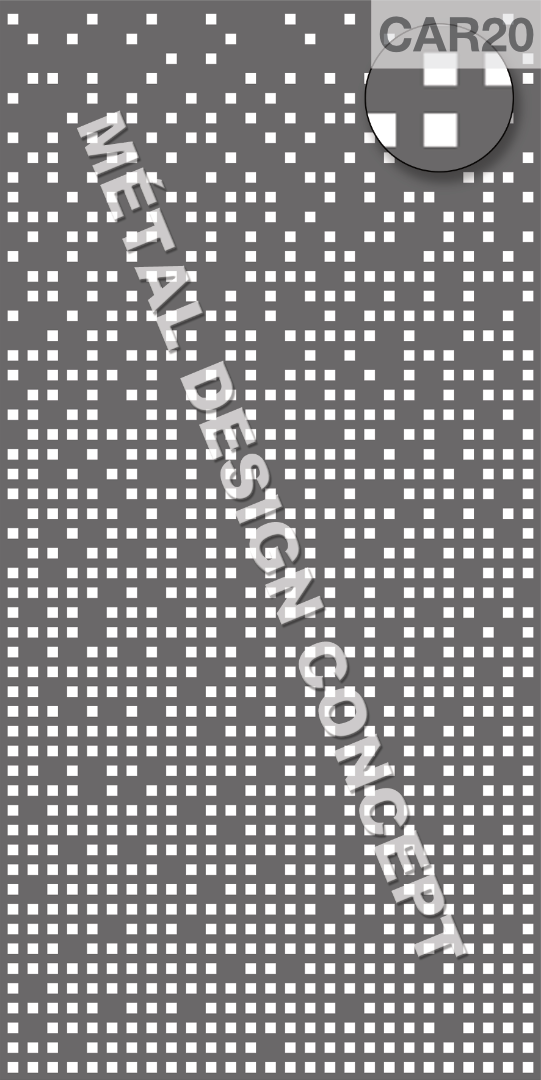 Motif dégradé en perforations carrées, il est idéalement utilisé en brise-vue.