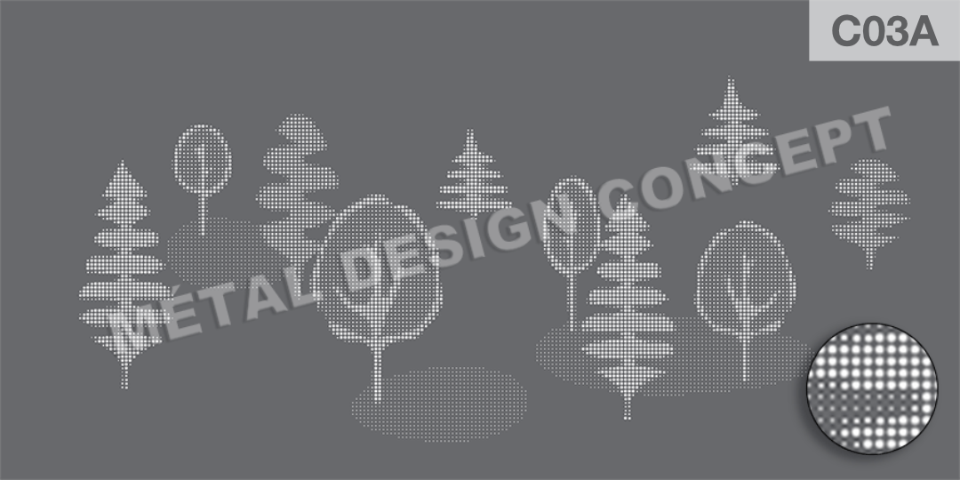 Dessin de paysage en micro perforations pour l'habillage de clôture en tôle décorative.