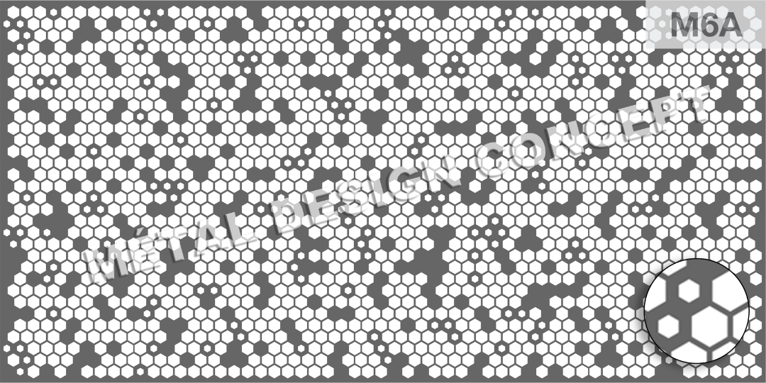Tôle décorative aux perforations hexagonale donnant l'illusion d'une résille alvéolée.